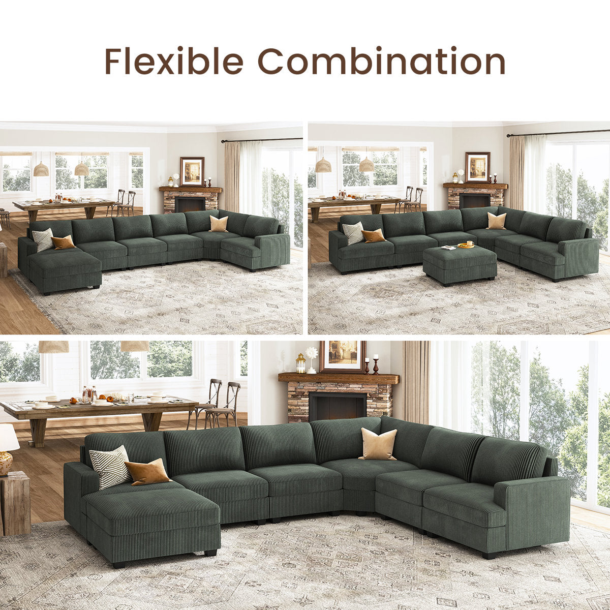 Maureece U Shaped Corduroy Sectional Modular Sofa With Chaise