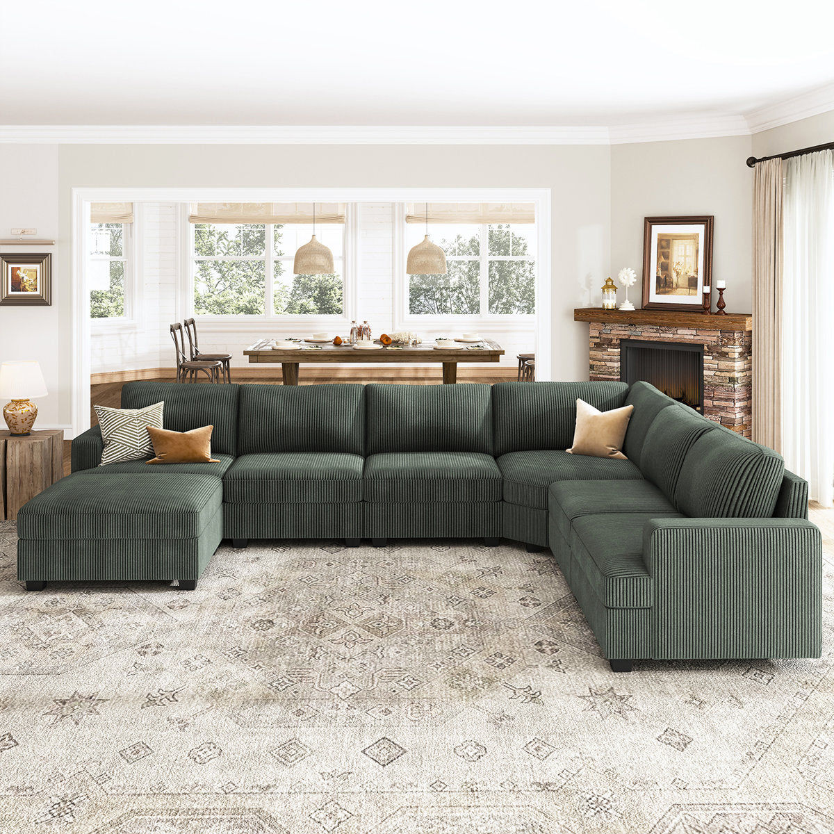 Maureece U Shaped Corduroy Sectional Modular Sofa With Chaise