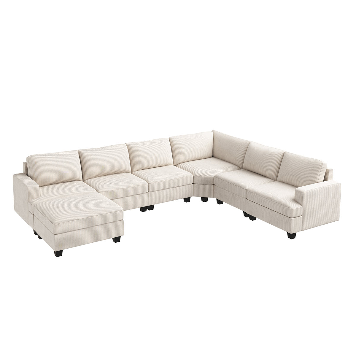 Maureece U Shaped Corduroy Sectional Modular Sofa With Chaise