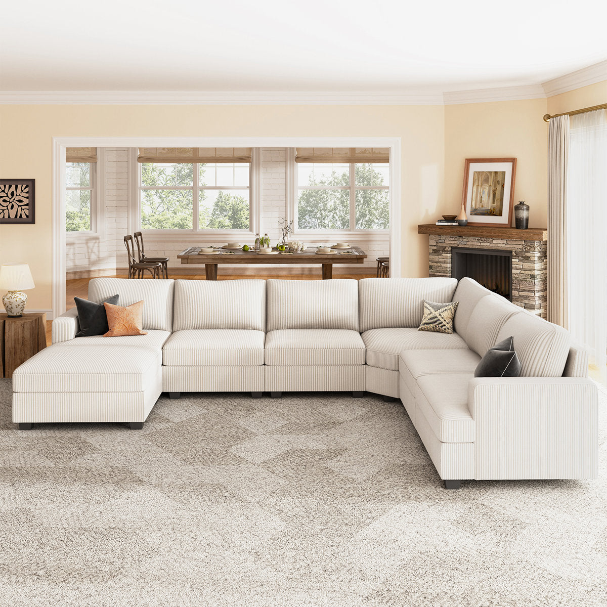 Maureece U Shaped Corduroy Sectional Modular Sofa With Chaise