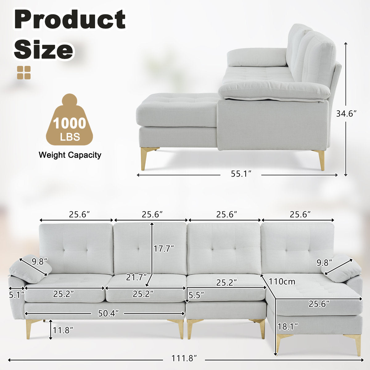 Mercer41 110'' W Point Tufed L-Shaped Sectional