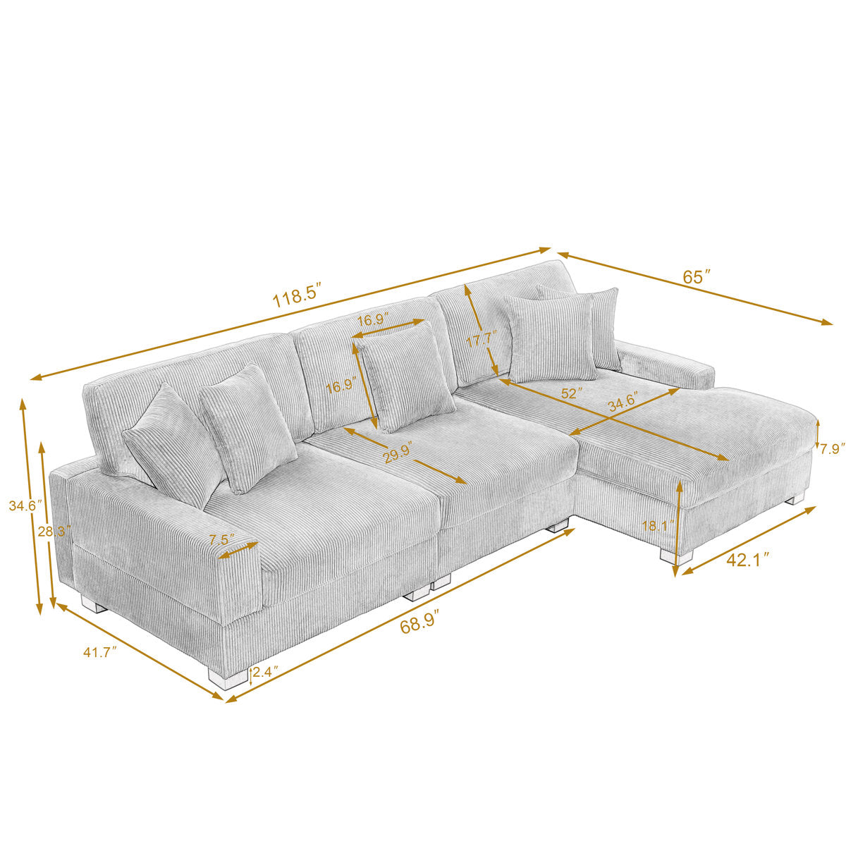 Milbrey 3 - Piece Corduroy Modular Sectional Sofa