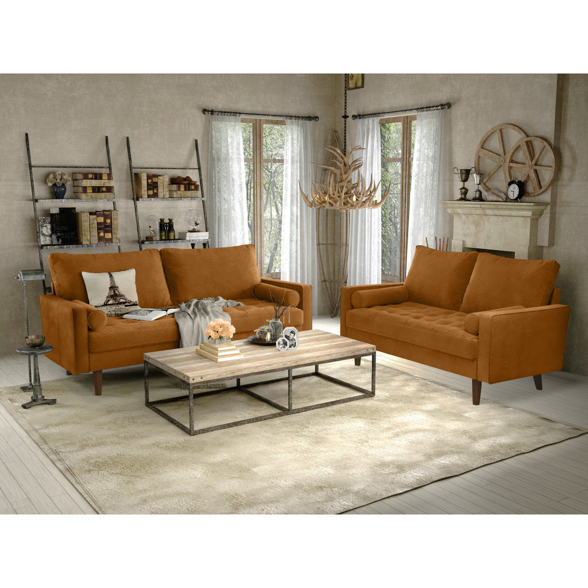 Mirei Velvet Square Arm Living Room Set