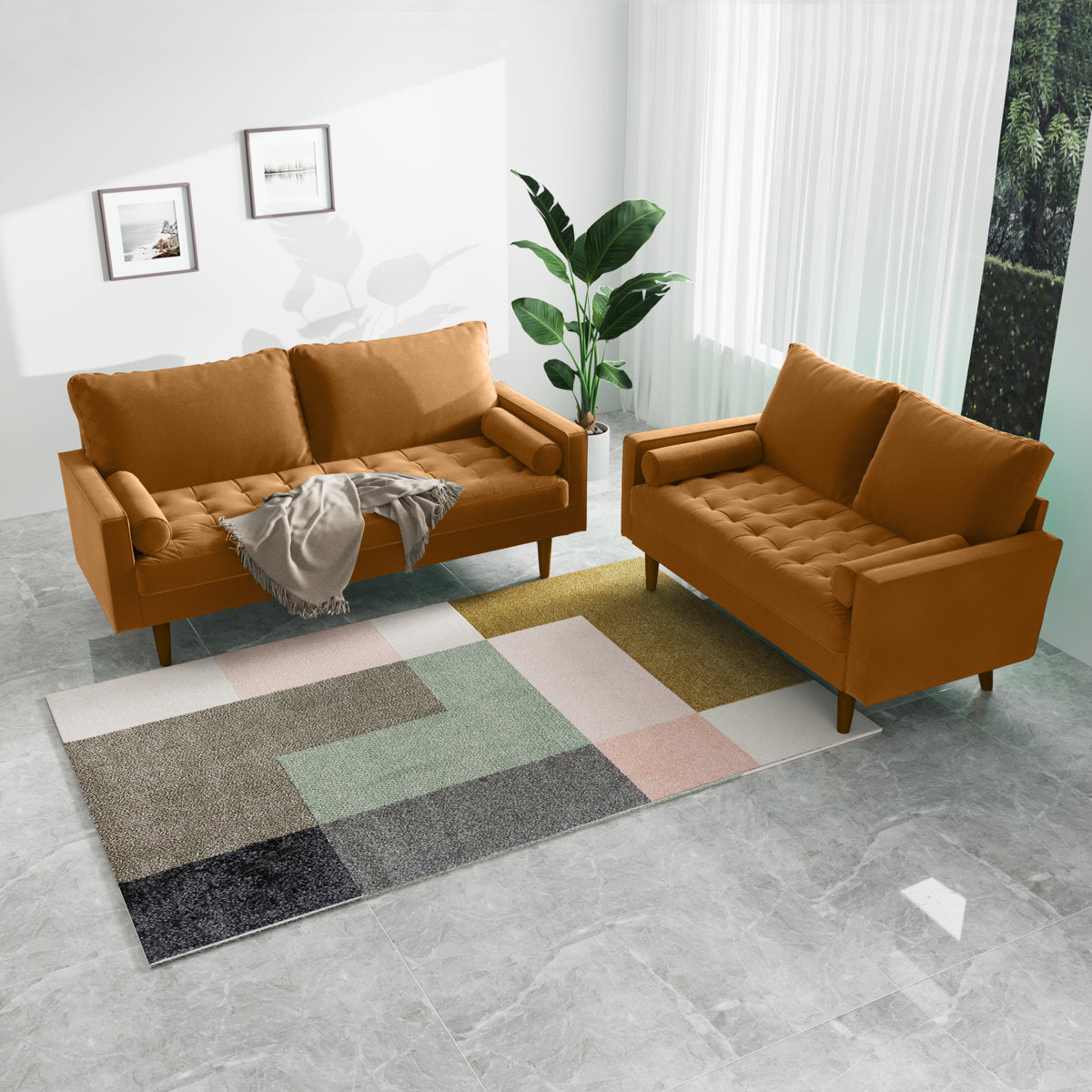Mirei Velvet Square Arm Living Room Set