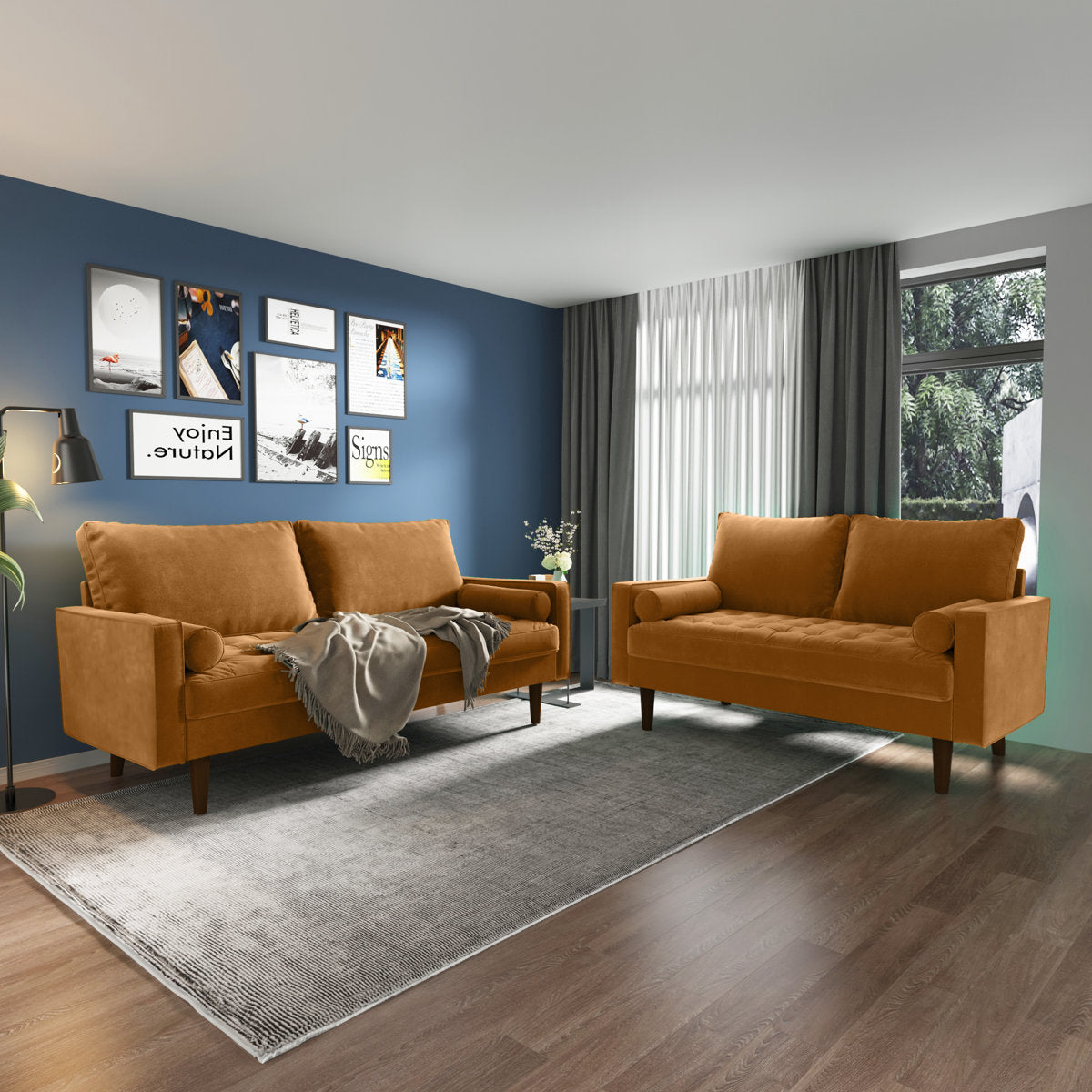 Mirei Velvet Square Arm Living Room Set