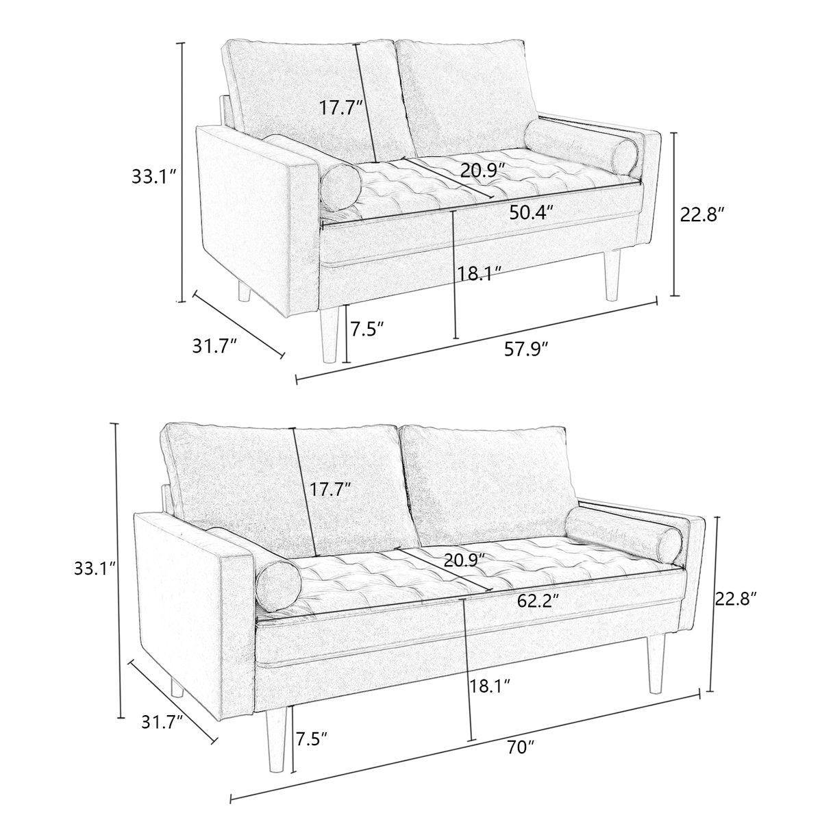 Mirei Velvet Square Arm Living Room Set