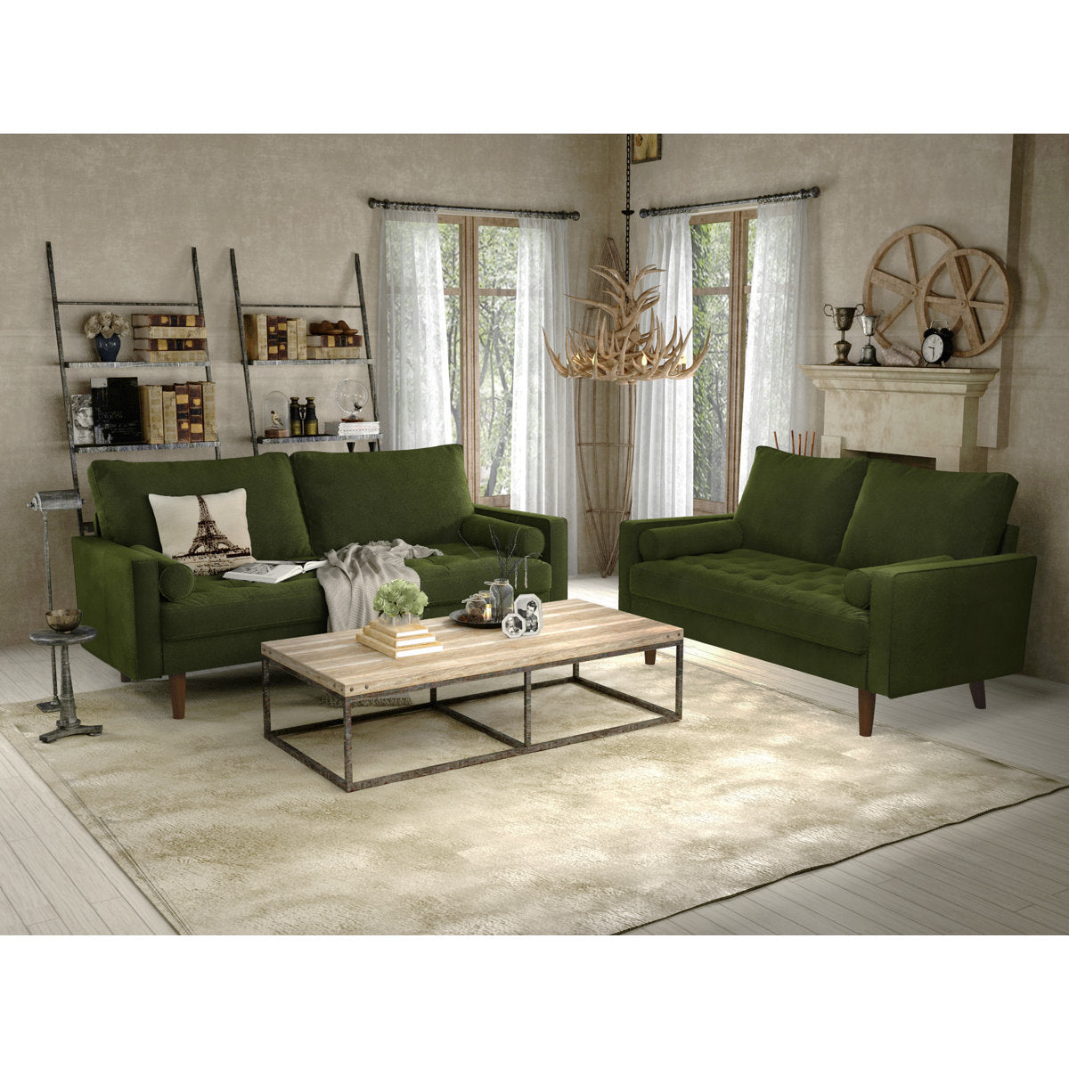 Mirei Velvet Square Arm Living Room Set