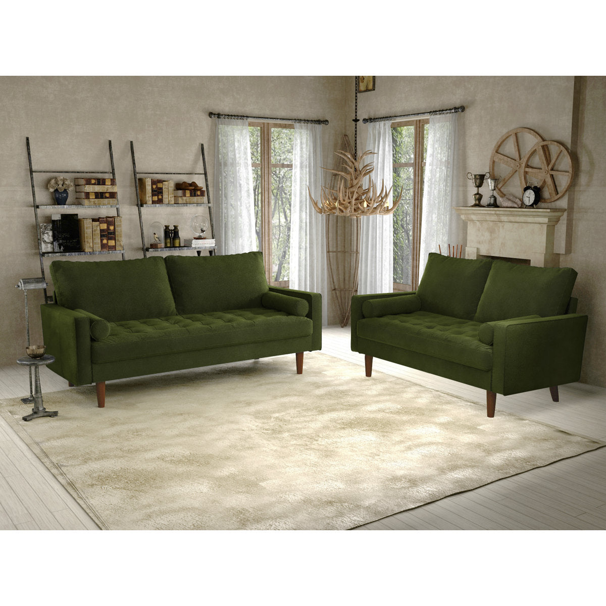 Mirei Velvet Square Arm Living Room Set
