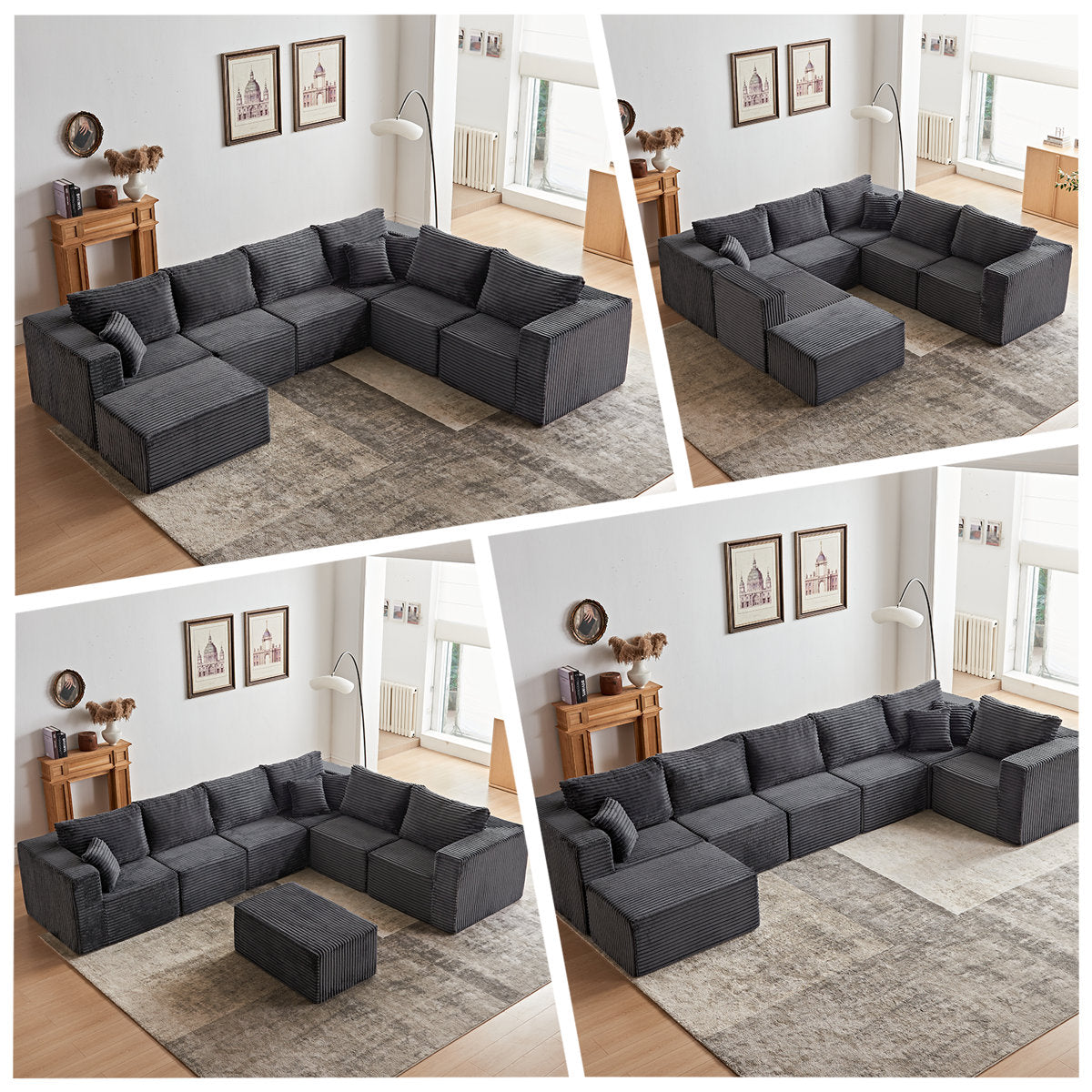 Modular Cloud Sectional Sofa With U-Shape Chaise, Cloud Couch Sectional With Deep Seat & Plush Corduroy Fabric, No Assembly Needed Upholstered Couches For Living Room, Bedroom