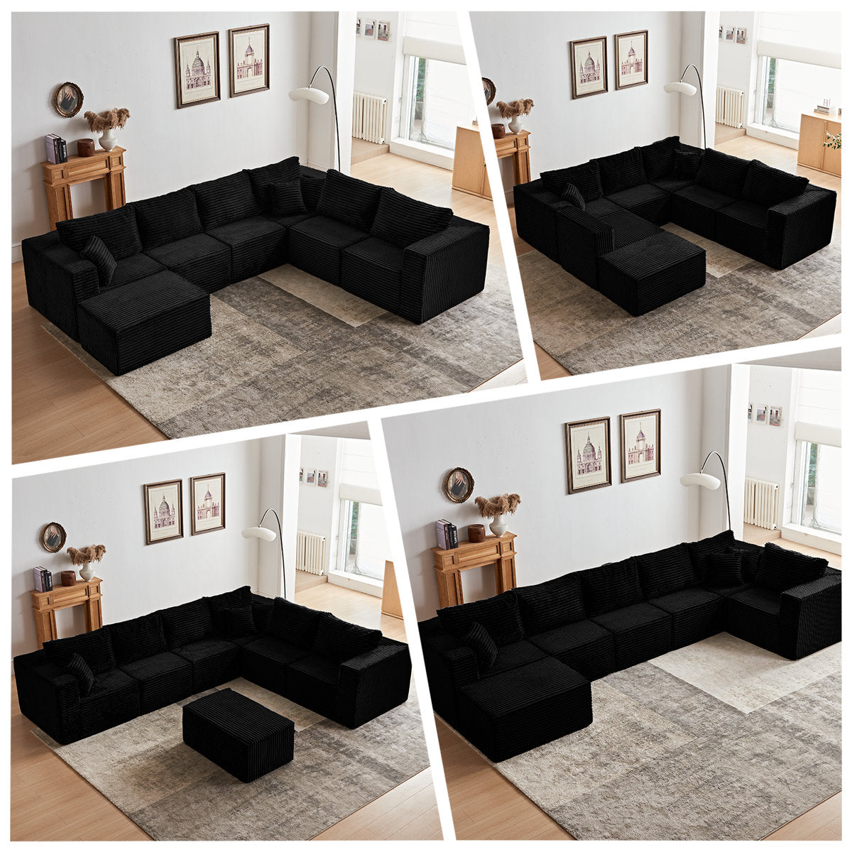 Modular Cloud Sectional Sofa With U-Shape Chaise, Cloud Couch Sectional With Deep Seat & Plush Corduroy Fabric, No Assembly Needed Upholstered Couches For Living Room, Bedroom