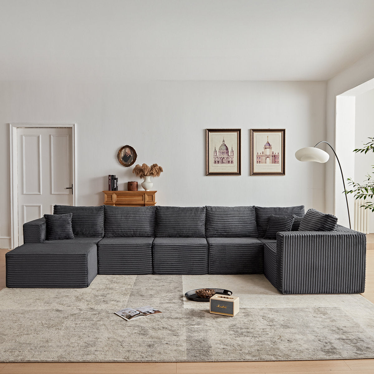 Modular Cloud Sectional Sofa With U-Shape Chaise, Cloud Couch Sectional With Deep Seat & Plush Corduroy Fabric, No Assembly Needed Upholstered Couches For Living Room, Bedroom