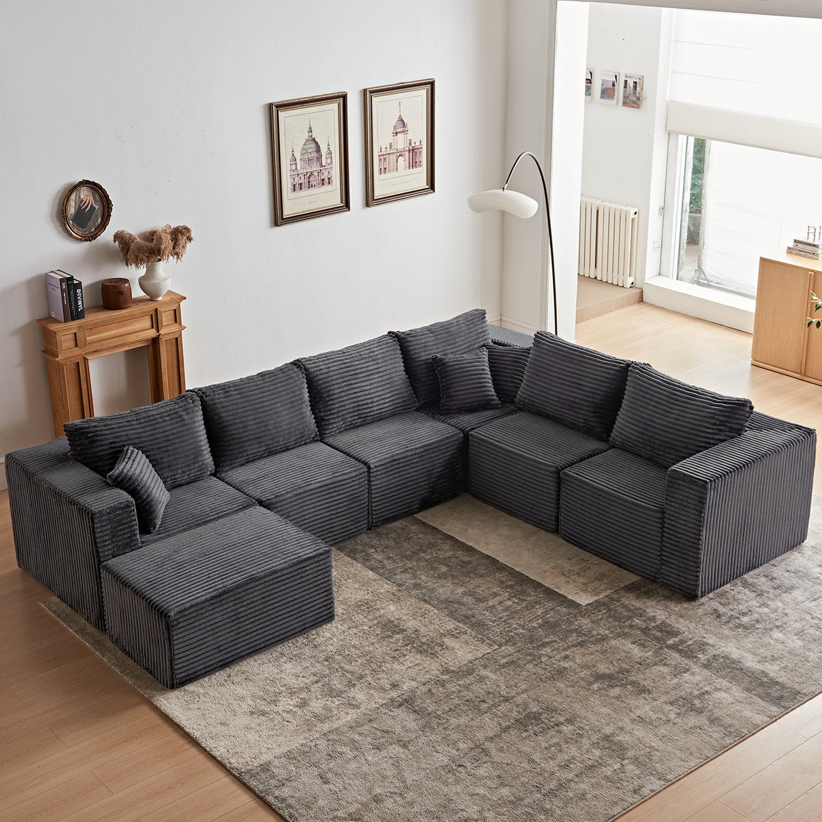 Modular Cloud Sectional Sofa With U-Shape Chaise, Cloud Couch Sectional With Deep Seat & Plush Corduroy Fabric, No Assembly Needed Upholstered Couches For Living Room, Bedroom