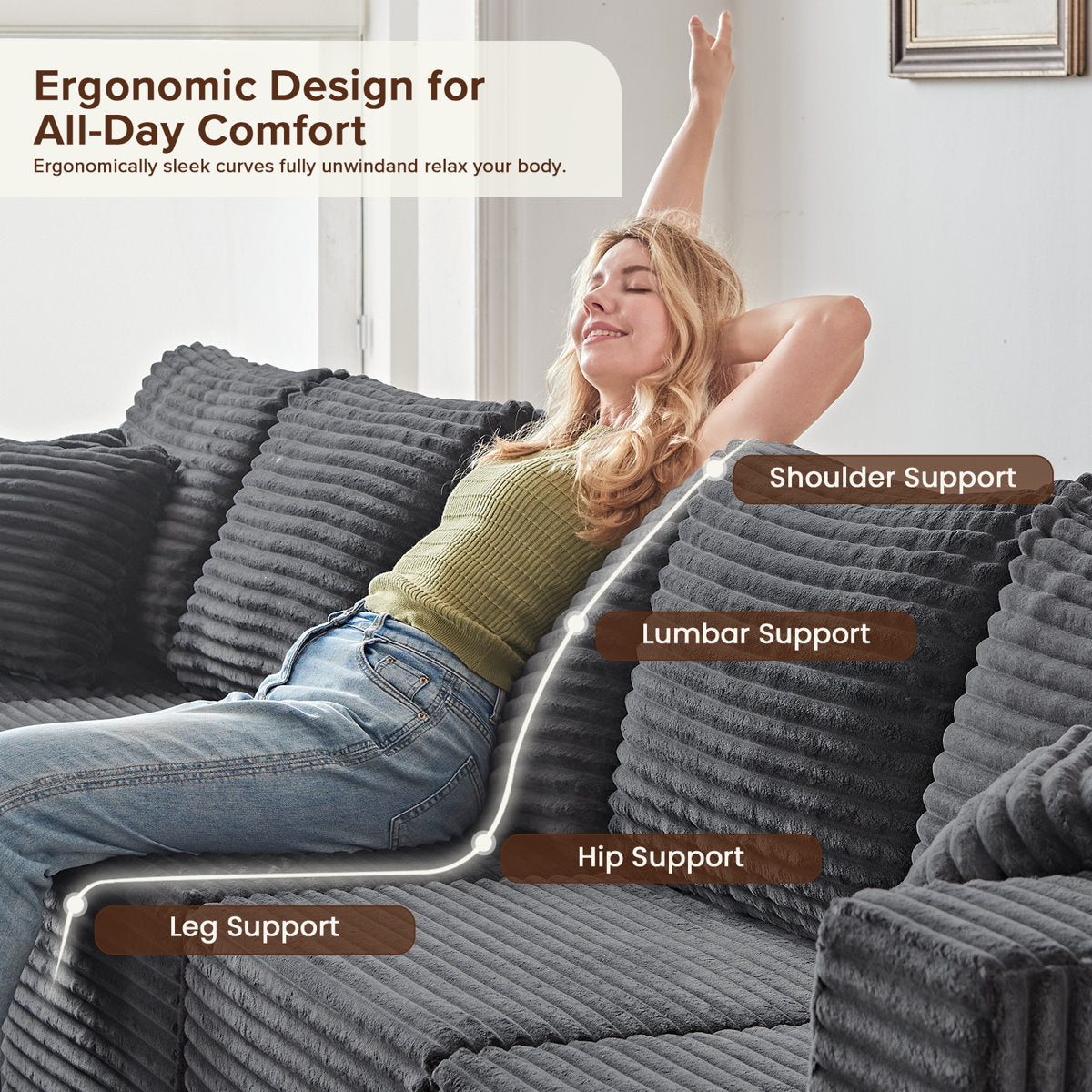 Modular Cloud Sectional Sofa With U-Shape Chaise, Cloud Couch Sectional With Deep Seat & Plush Corduroy Fabric, No Assembly Needed Upholstered Couches For Living Room, Bedroom