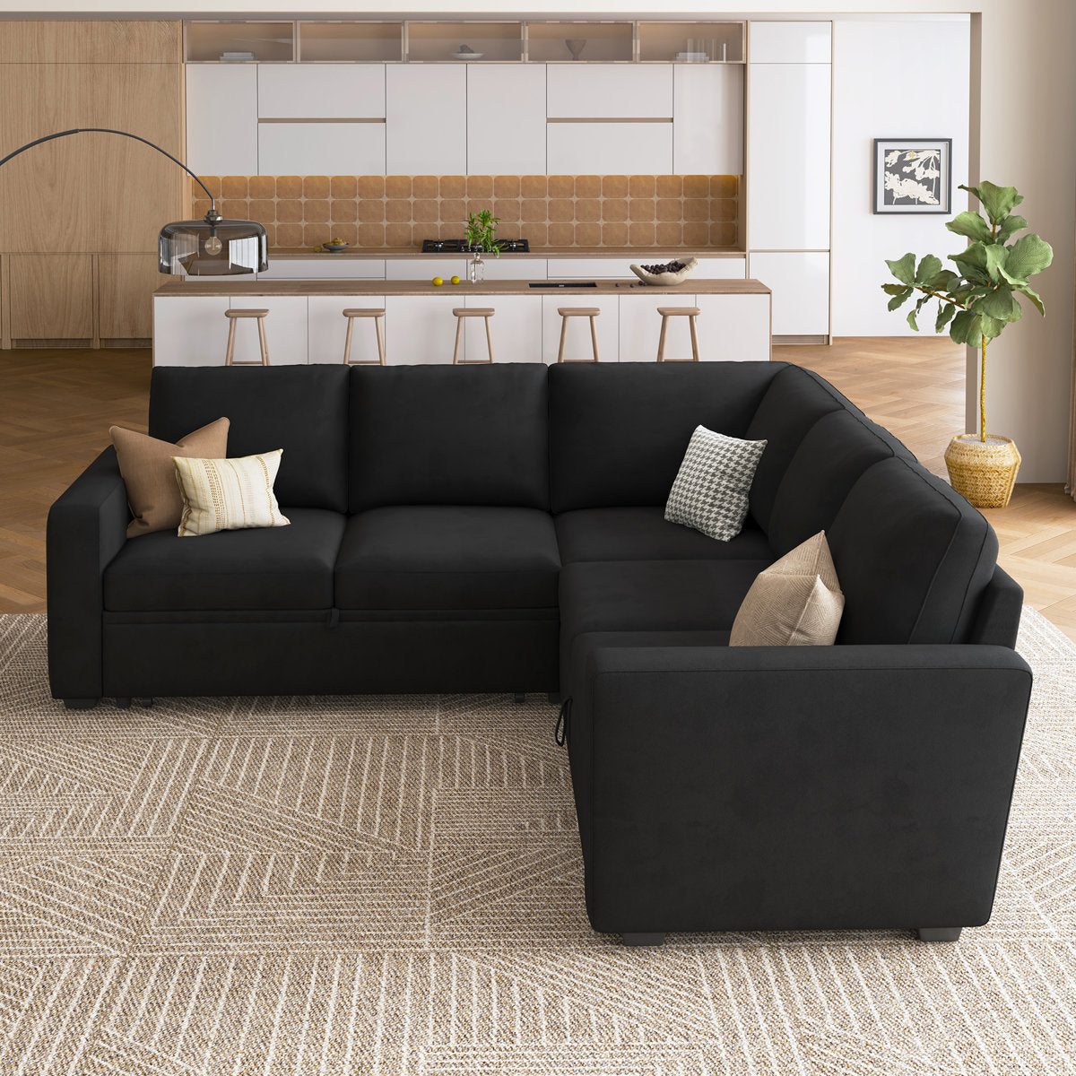 Niyona Modular Sleeper Sectional L Shaped Couch Sofa Bed With Storage Seat