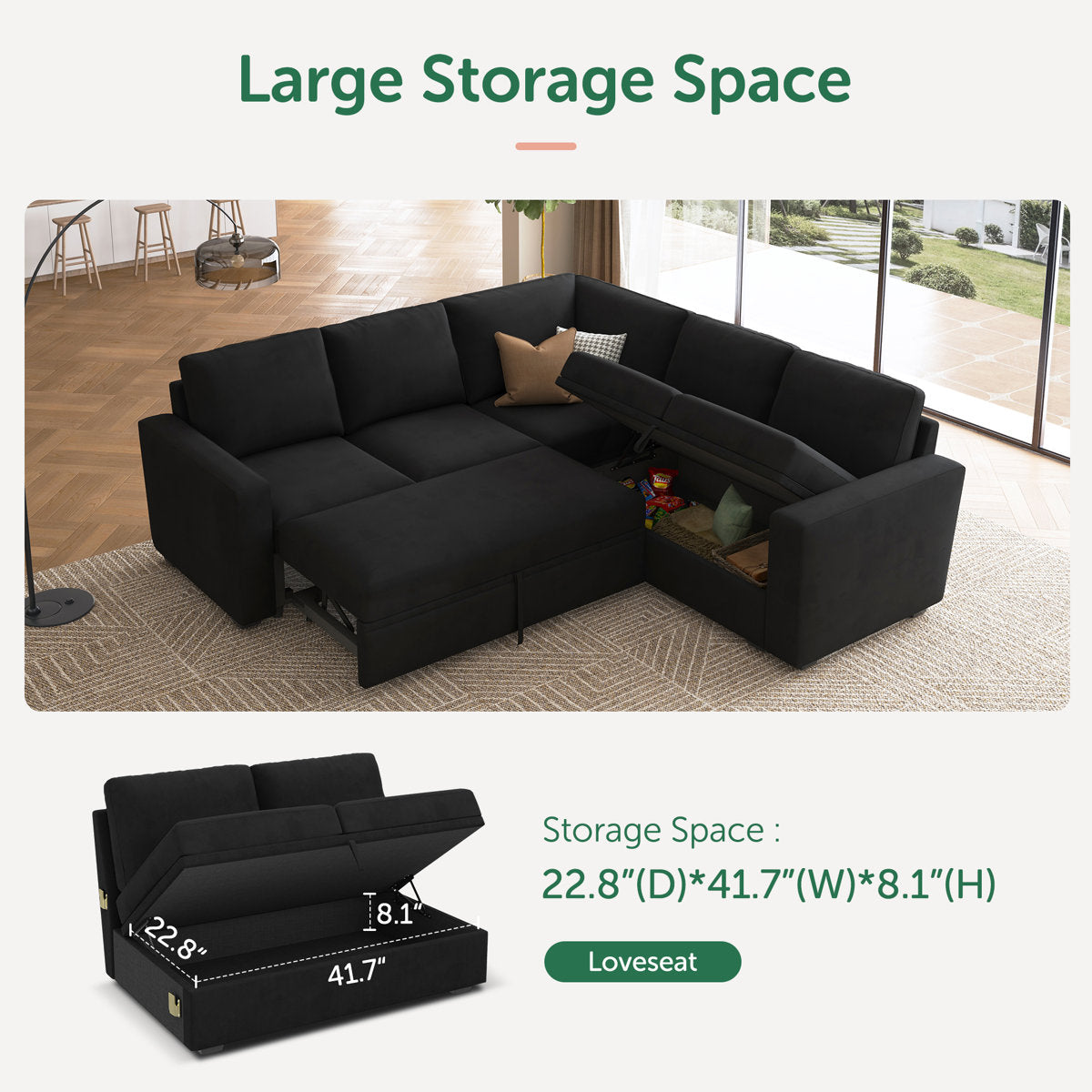 Niyona Modular Sleeper Sectional L Shaped Couch Sofa Bed With Storage Seat