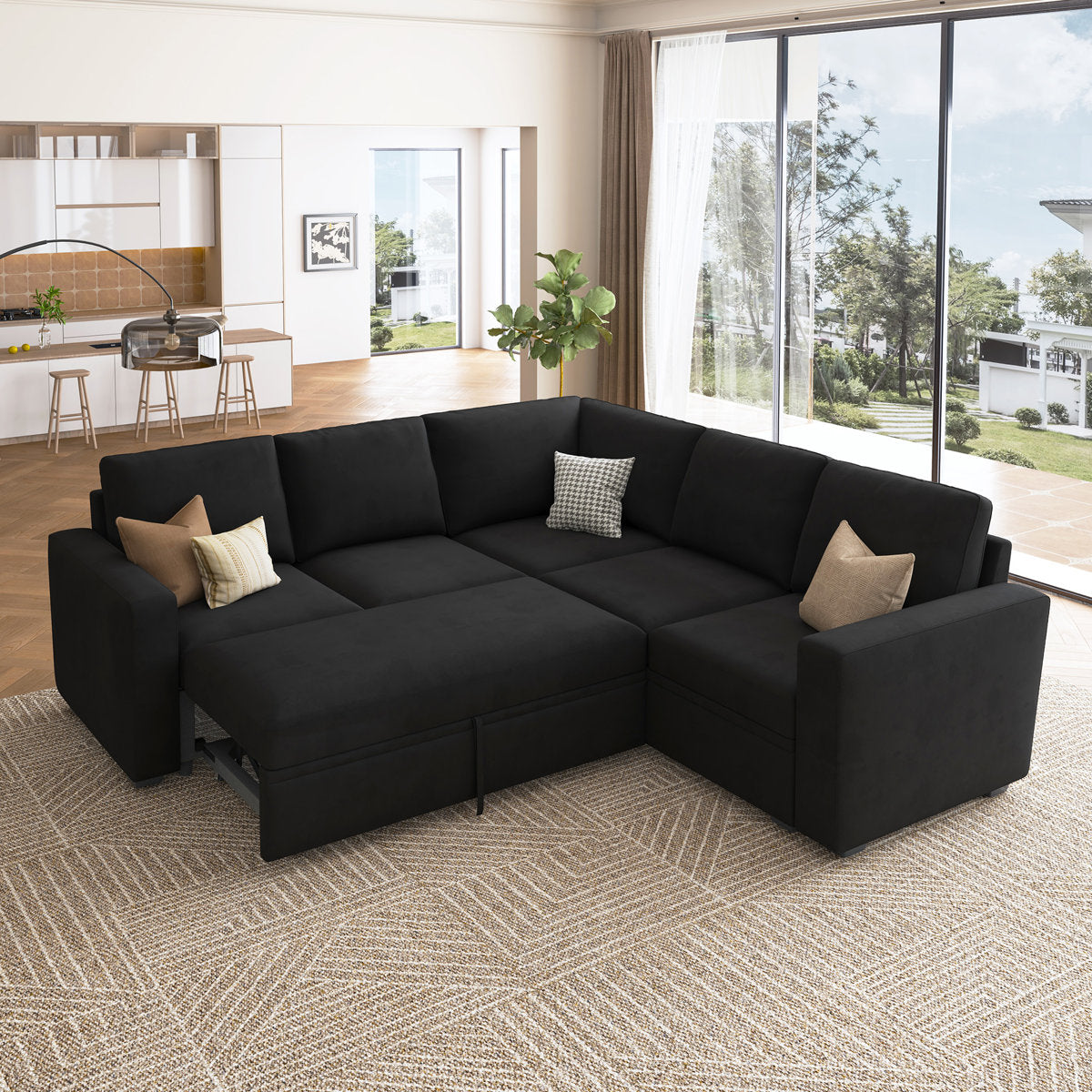Niyona Modular Sleeper Sectional L Shaped Couch Sofa Bed With Storage Seat