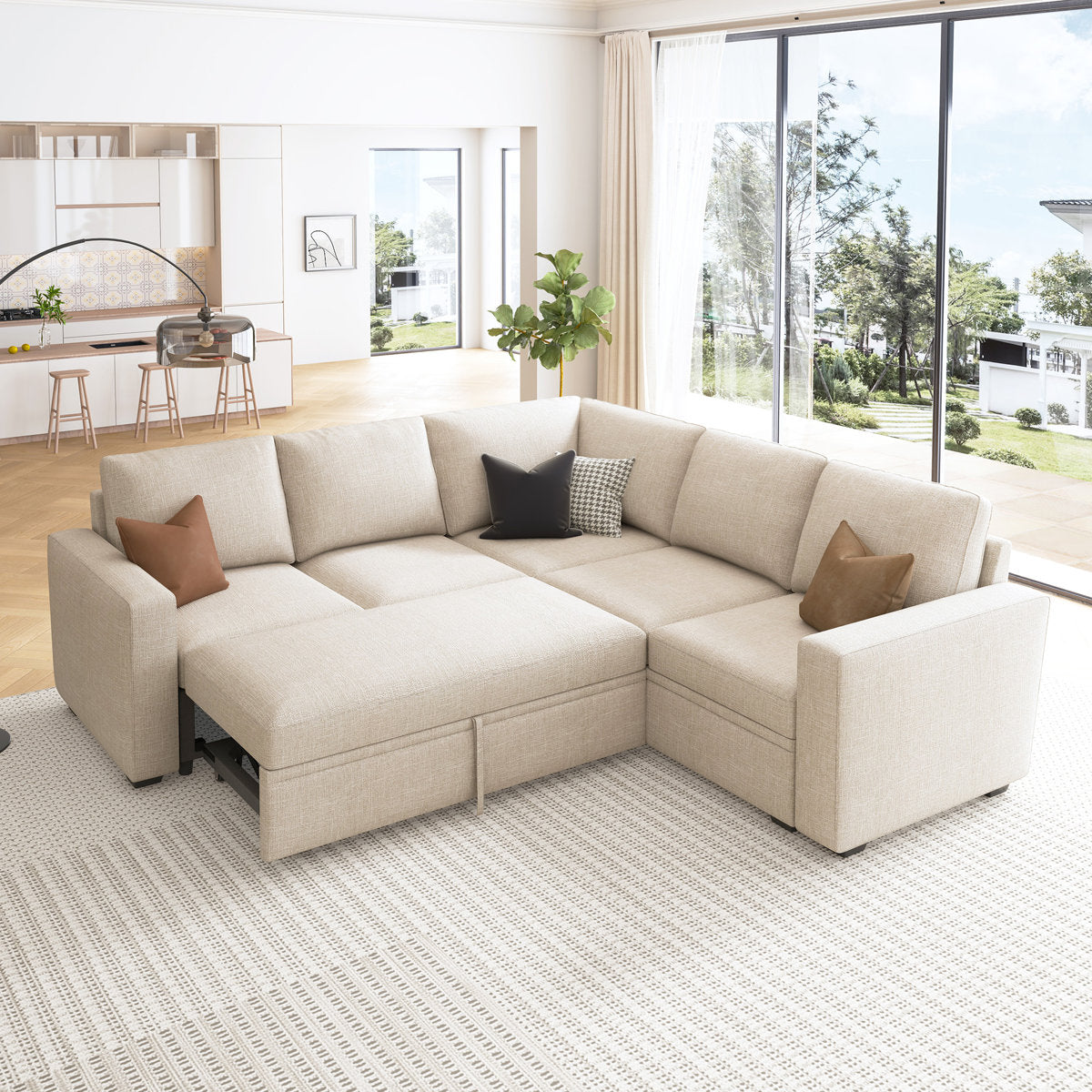 Niyona Modular Sleeper Sectional L Shaped Couch Sofa Bed With Storage Seat