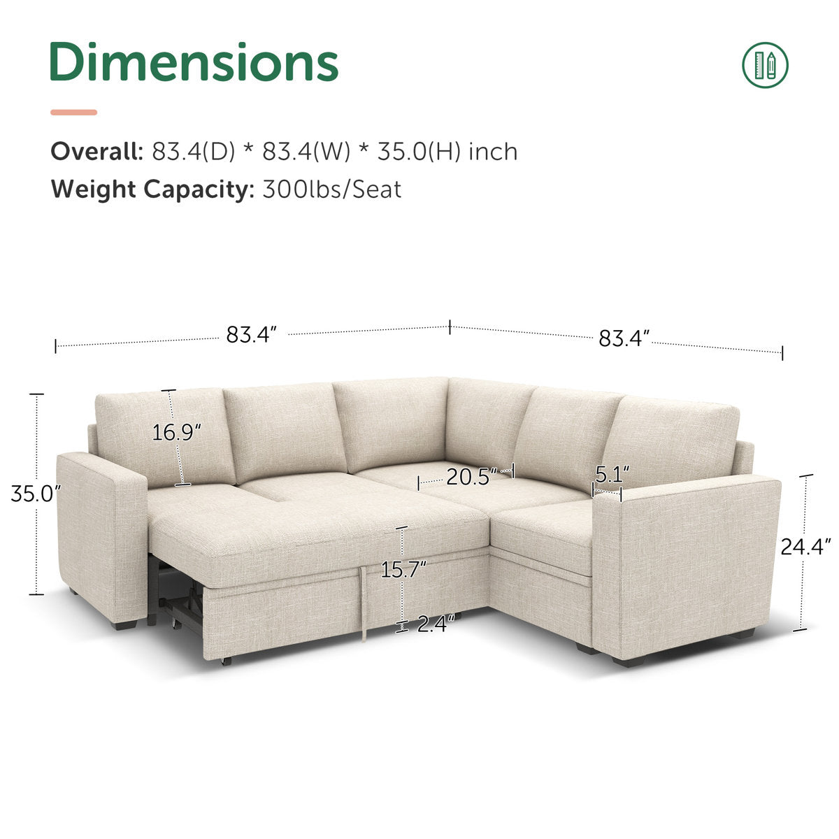 Niyona Modular Sleeper Sectional L Shaped Couch Sofa Bed With Storage Seat