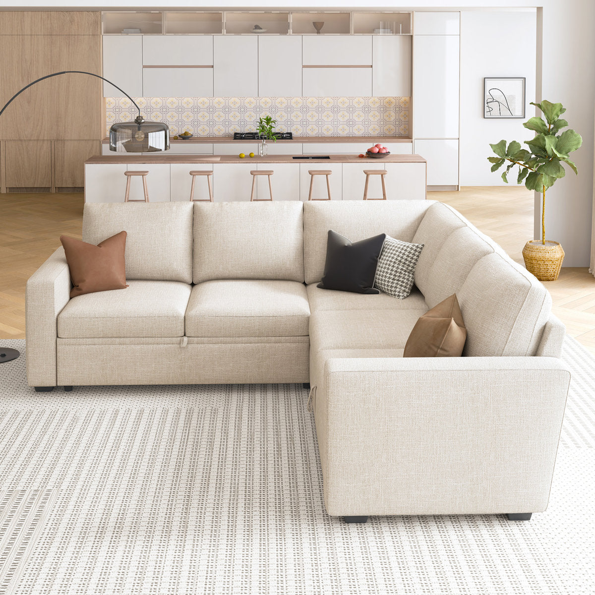 Niyona Modular Sleeper Sectional L Shaped Couch Sofa Bed With Storage Seat