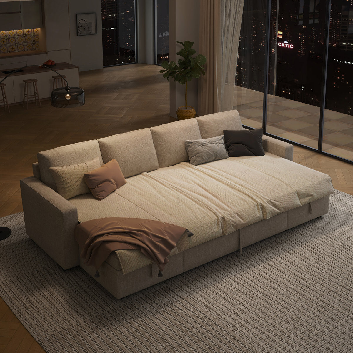 Niyona U Shaped Sleeper Pull Out Couch Storage Sectional Sofa