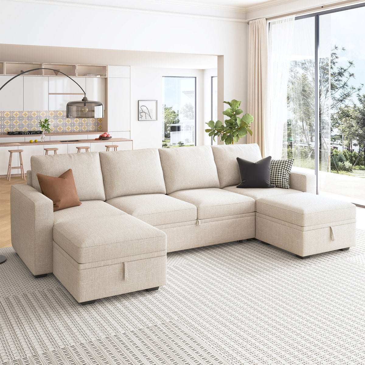 Niyona U Shaped Sleeper Pull Out Couch Storage Sectional Sofa