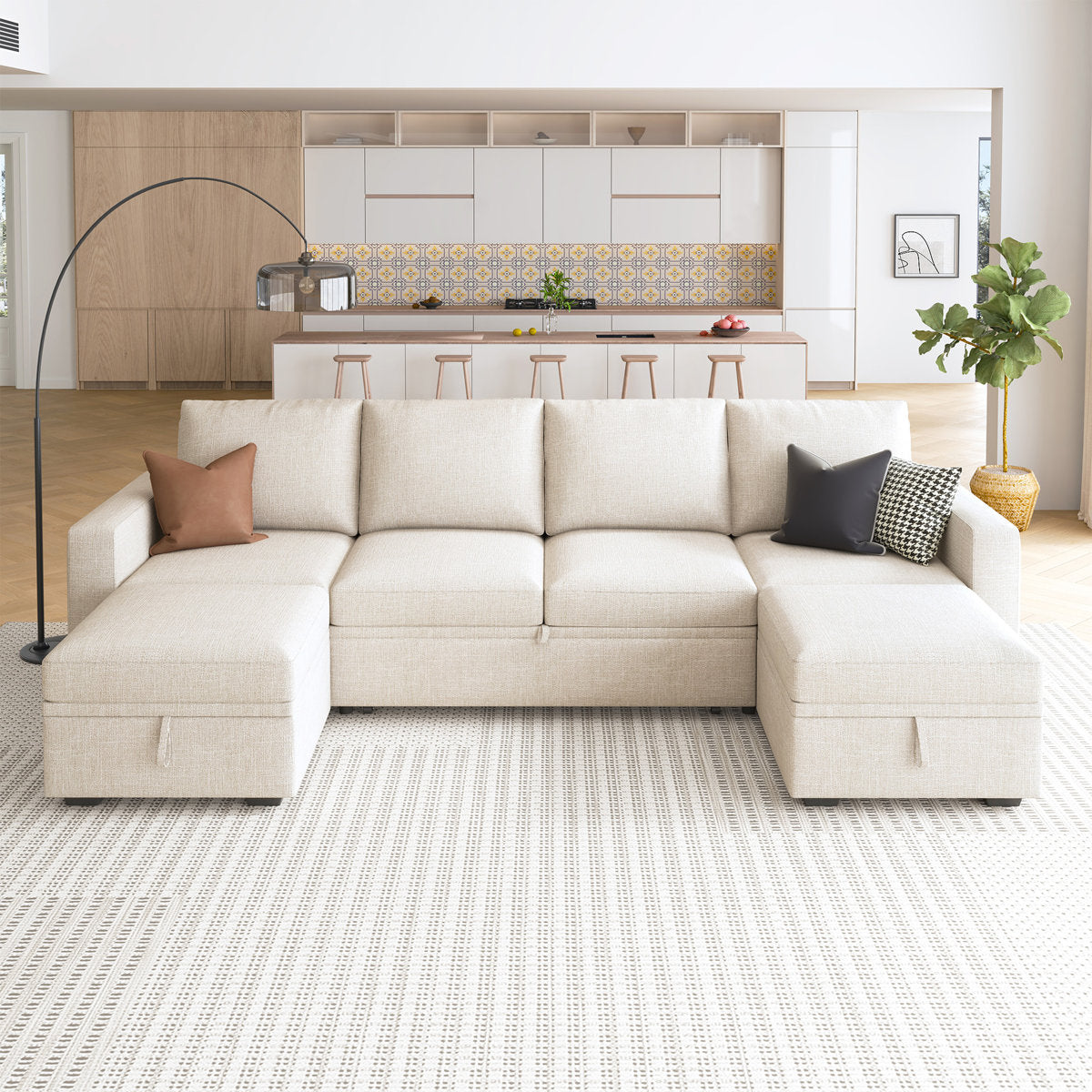 Niyona U Shaped Sleeper Pull Out Couch Storage Sectional Sofa