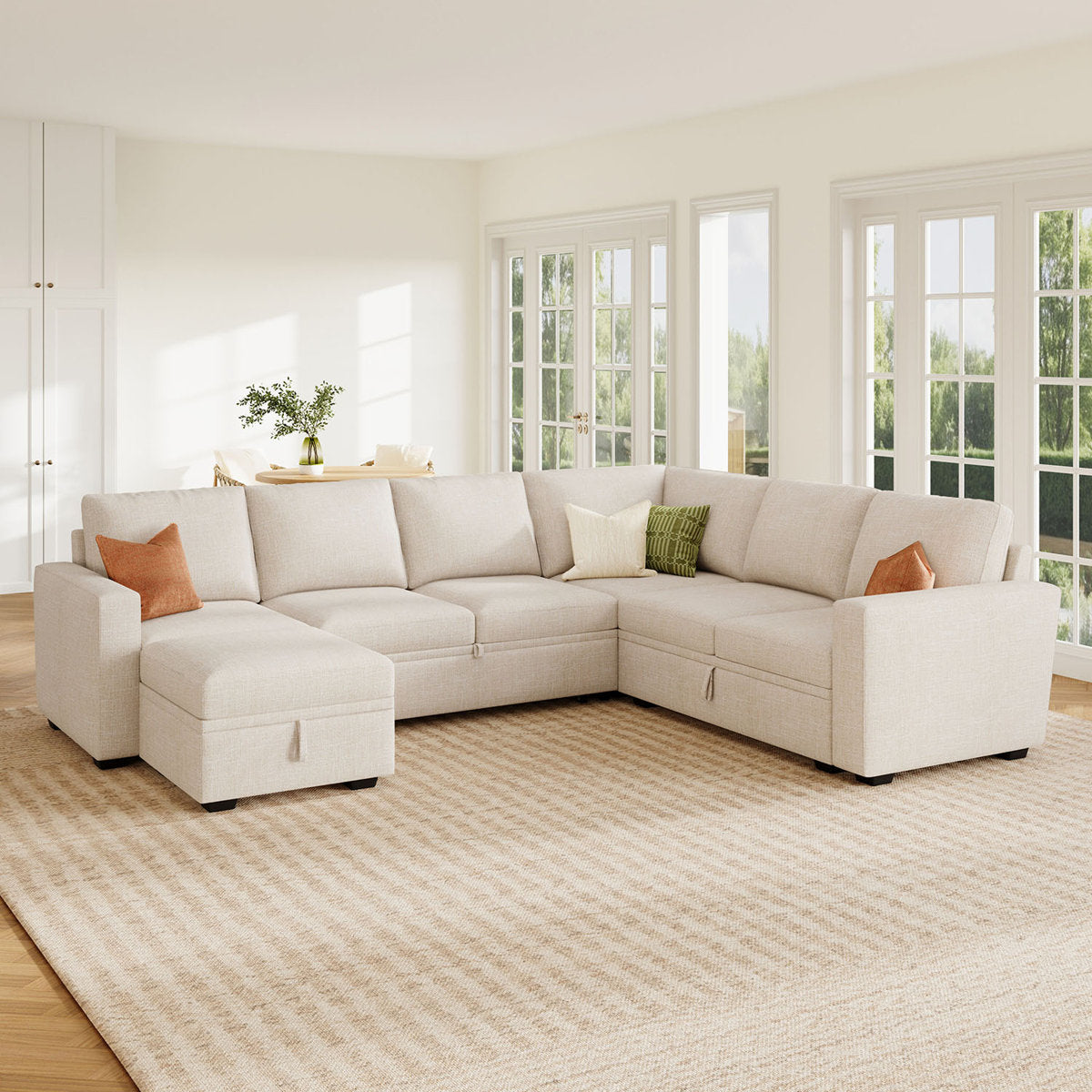 Niyona U Shaped Sleeper Sectional Modular Sofa Bed With Storage Chaise