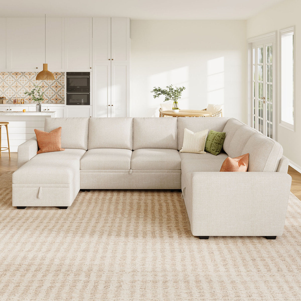 Niyona U Shaped Sleeper Sectional Modular Sofa Bed With Storage Chaise