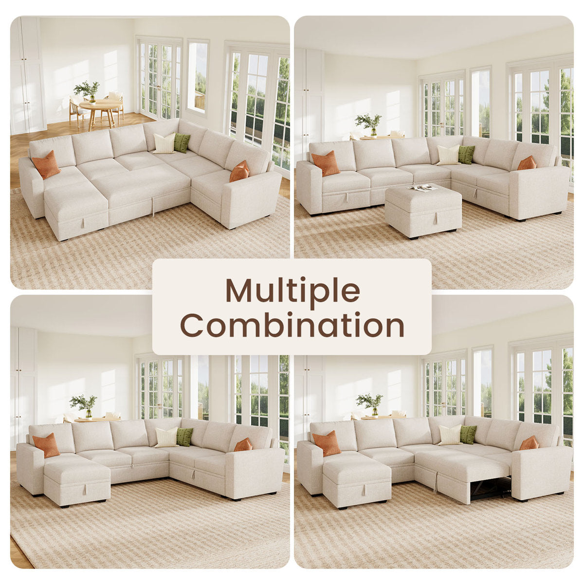 Niyona U Shaped Sleeper Sectional Modular Sofa Bed With Storage Chaise