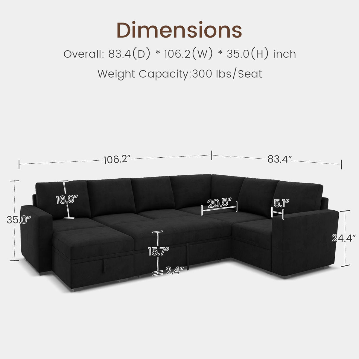 Niyona U Shaped Sleeper Sectional Modular Sofa Bed With Storage Chaise