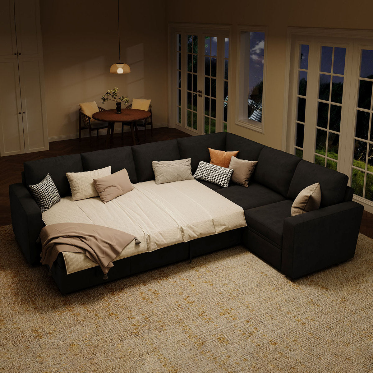 Niyona U Shaped Sleeper Sectional Modular Sofa Bed With Storage Chaise