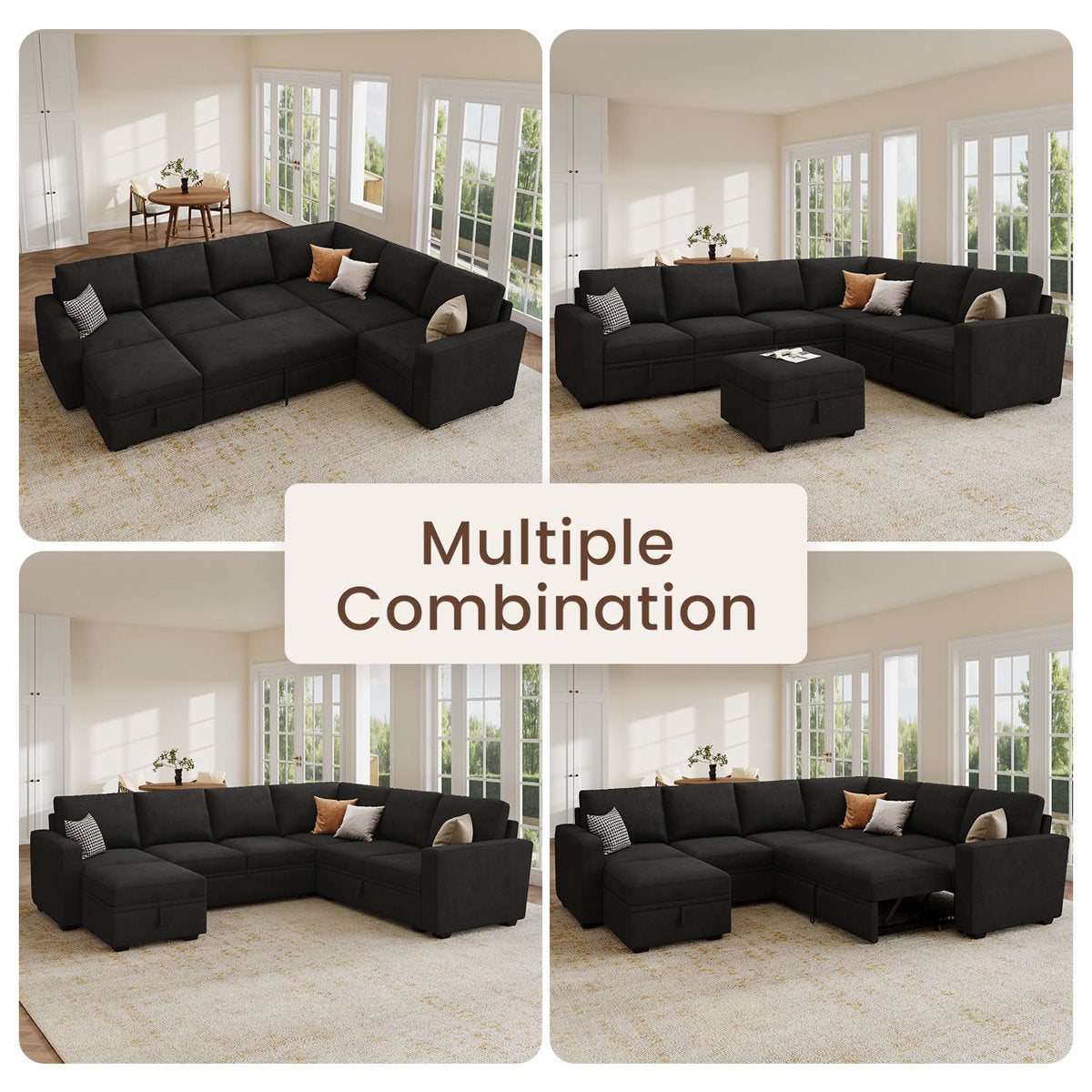 Niyona U Shaped Sleeper Sectional Modular Sofa Bed With Storage Chaise