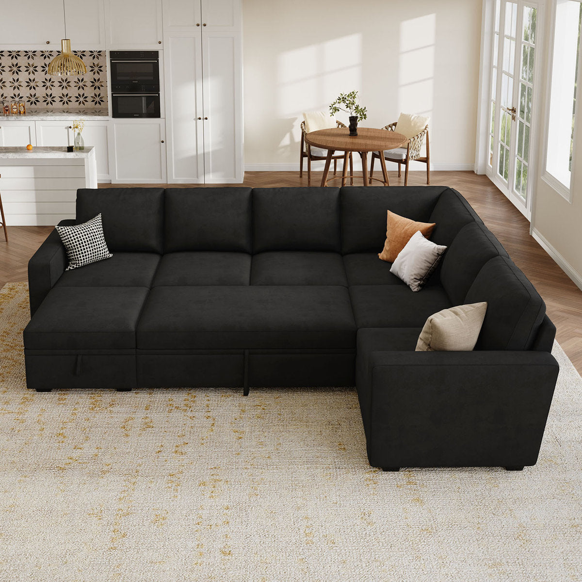 Niyona U Shaped Sleeper Sectional Modular Sofa Bed With Storage Chaise