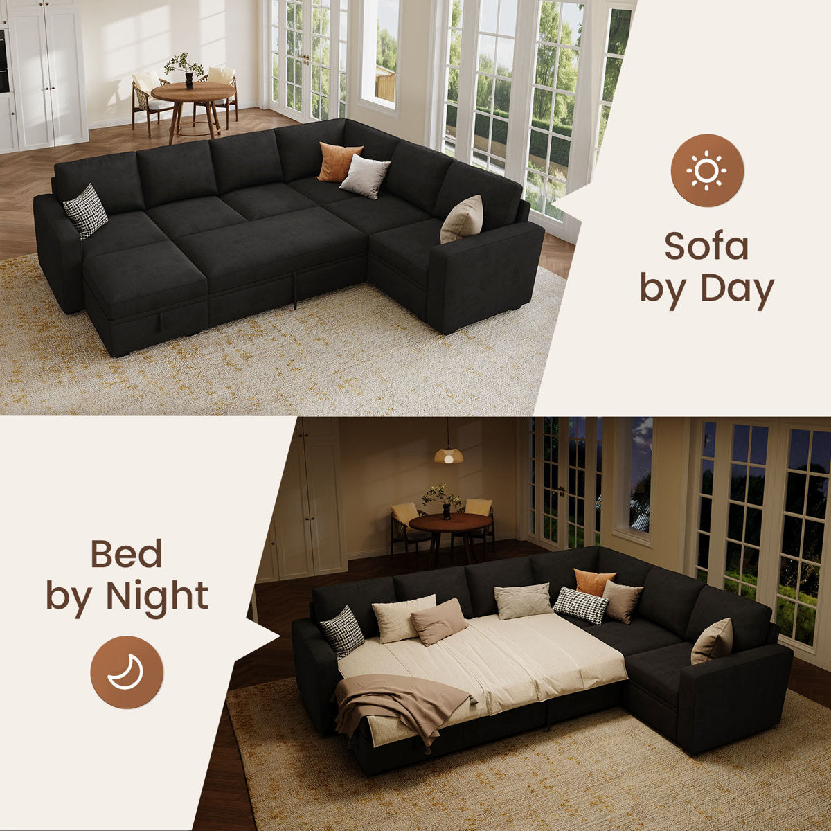 Niyona U Shaped Sleeper Sectional Modular Sofa Bed With Storage Chaise