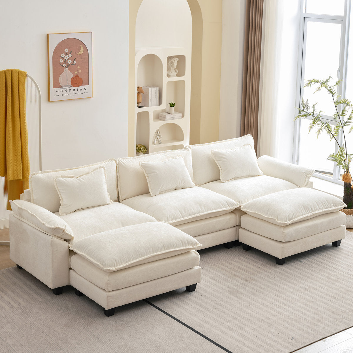 Praylow 120” Comfy Cloud Couch U Shaped Sectional Sofa with Two Ottomans