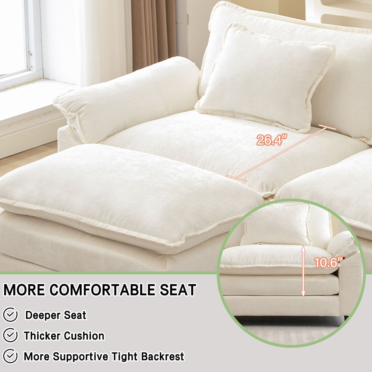 Praylow 120” Comfy Cloud Couch U Shaped Sectional Sofa with Two Ottomans