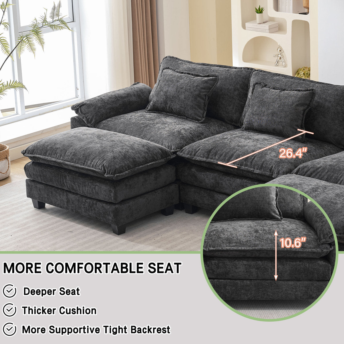 Praylow 120” Comfy Cloud Couch U Shaped Sectional Sofa with Two Ottomans