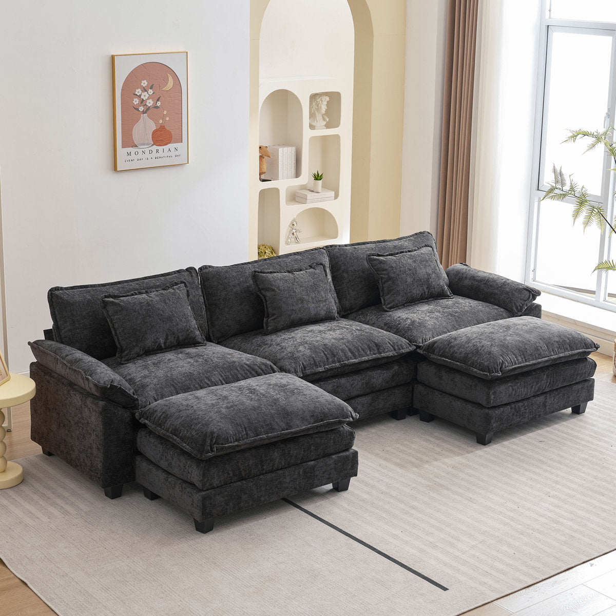 Praylow 120” Comfy Cloud Couch U Shaped Sectional Sofa with Two Ottomans