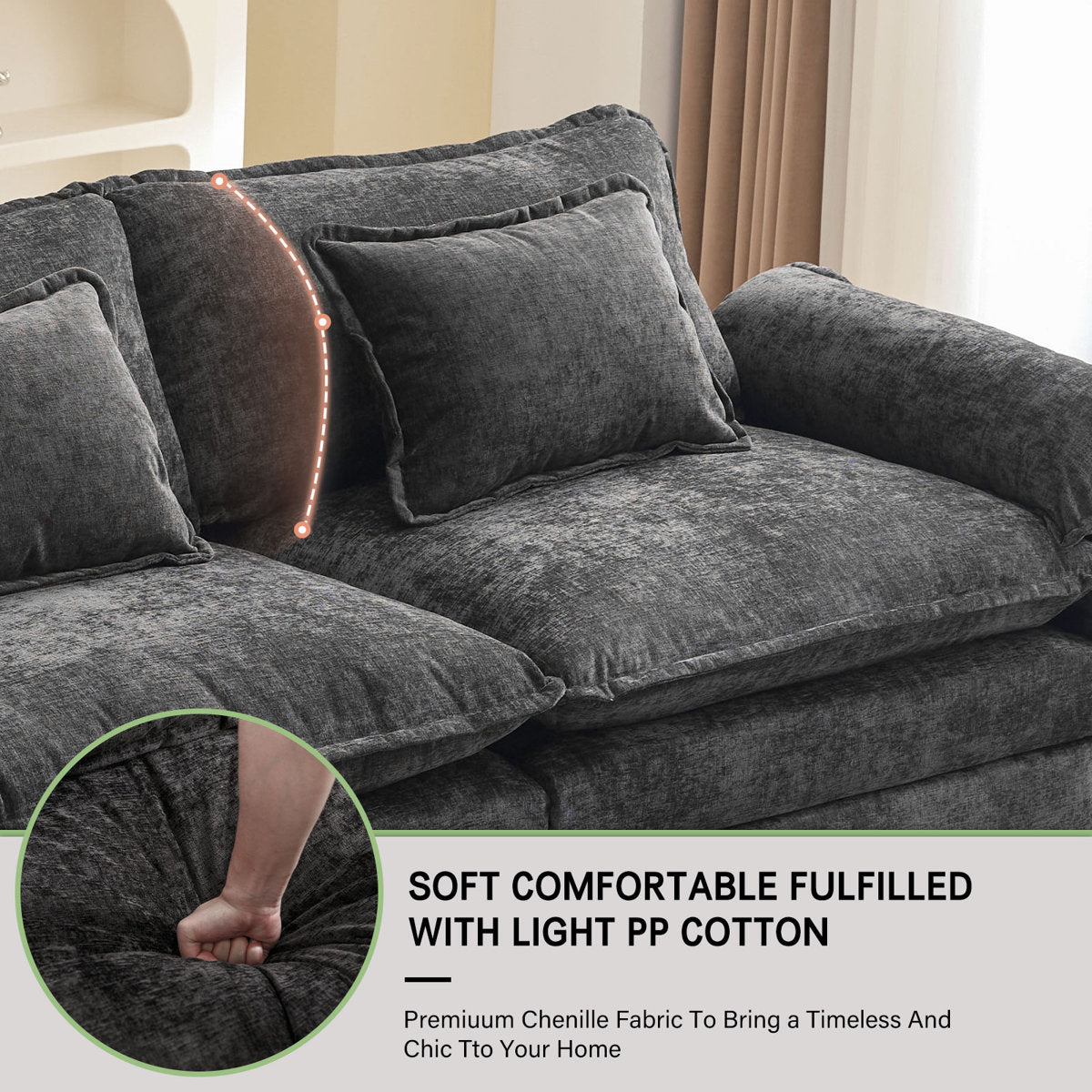 Praylow 120” Comfy Cloud Couch U Shaped Sectional Sofa with Two Ottomans