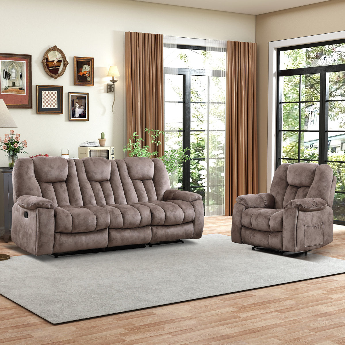 Quiteris 2-Piece Microsuede Upholstery Mannual Reclining Living Room Set with Cupholders