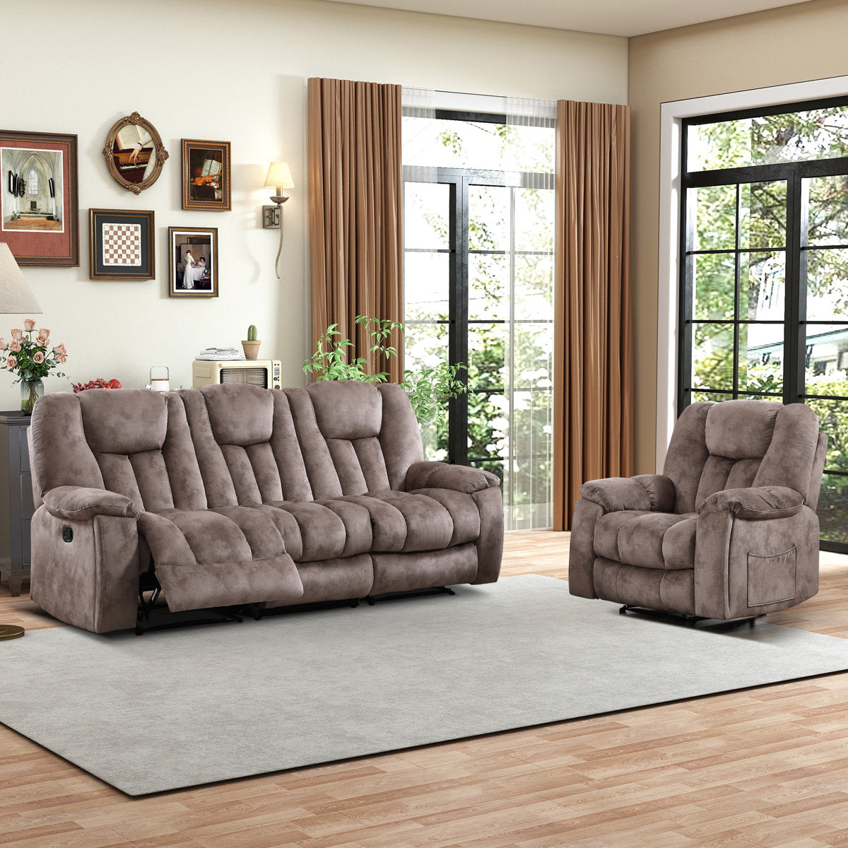 Quiteris 2-Piece Microsuede Upholstery Mannual Reclining Living Room Set with Cupholders