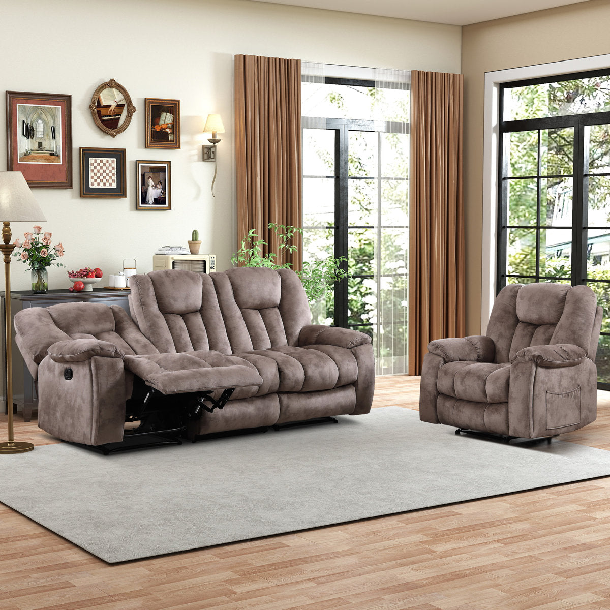 Quiteris 2-Piece Microsuede Upholstery Mannual Reclining Living Room Set with Cupholders