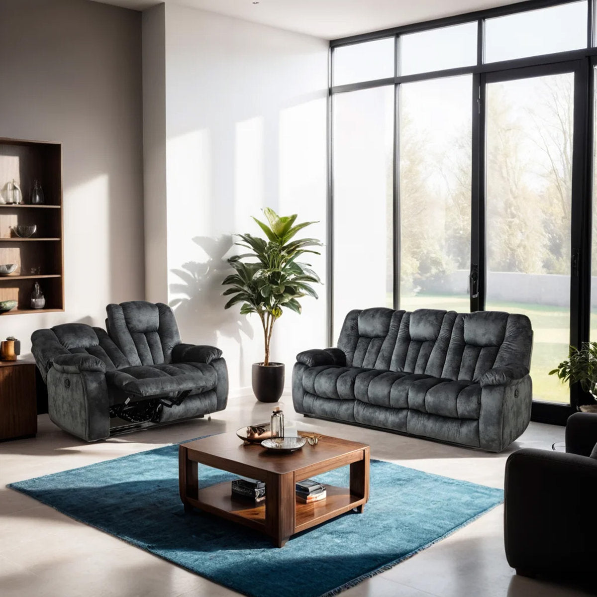 Quiteris 2 Piece Modern Oversized Manual Microfiber Reclining Living Room Set with Cupholders