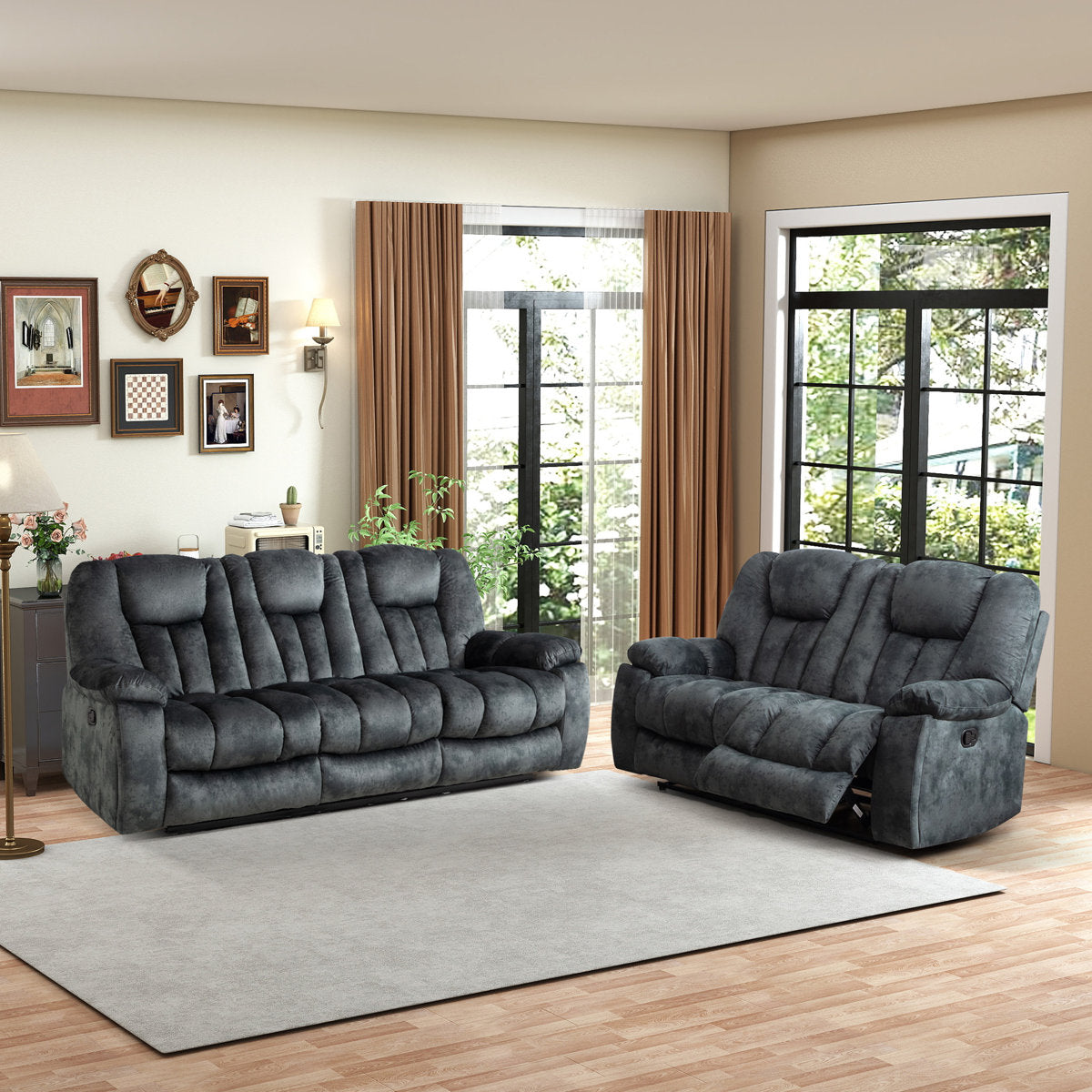 Quiteris 2 Piece Modern Oversized Manual Microfiber Reclining Living Room Set with Cupholders