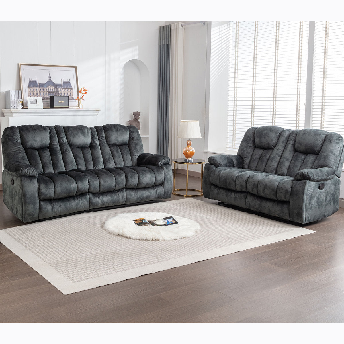 Quiteris 2 Piece Modern Oversized Manual Microfiber Reclining Living Room Set with Cupholders