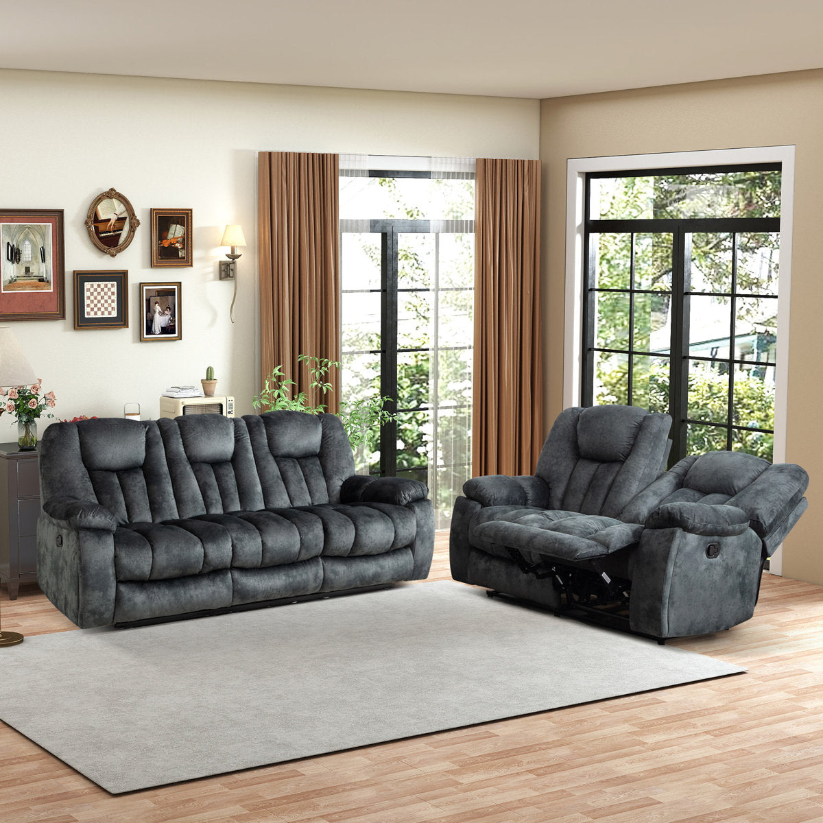 Quiteris 2 Piece Modern Oversized Manual Microfiber Reclining Living Room Set with Cupholders