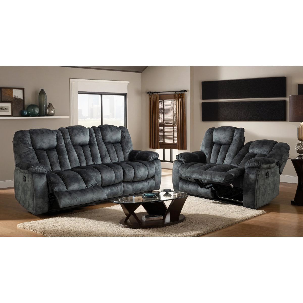 Quiteris 2 Piece Modern Oversized Manual Microfiber Reclining Living Room Set with Cupholders