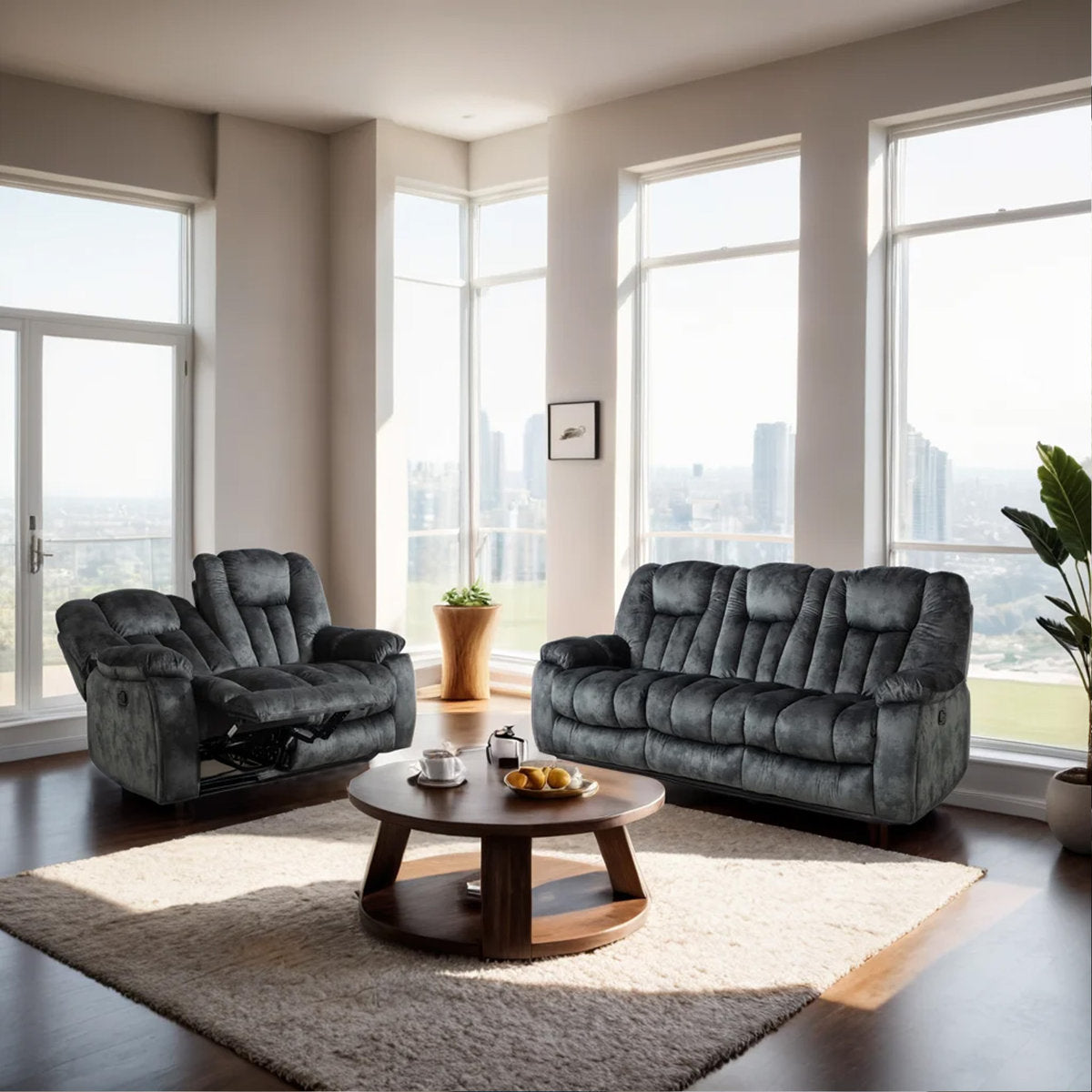 Quiteris 2 Piece Modern Oversized Manual Microfiber Reclining Living Room Set with Cupholders