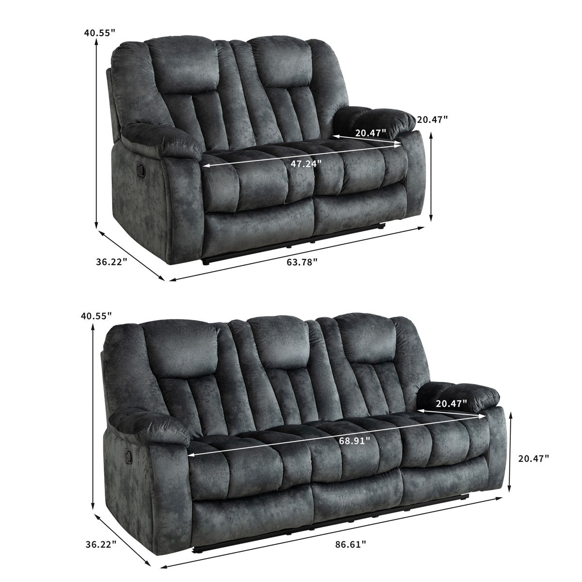 Quiteris 2 Piece Modern Oversized Manual Microfiber Reclining Living Room Set with Cupholders