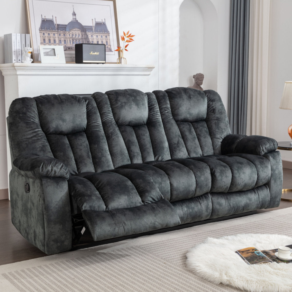 Quiteris 2 Piece Modern Oversized Manual Microfiber Reclining Living Room Set with Cupholders